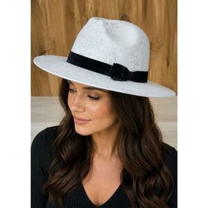 ✨Hat Attack Madison Cream Wool Felt, Velvet Band Wide Brim Fedora Hat✨